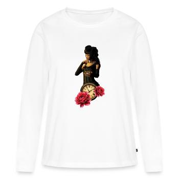 Montre Steampunk avec Roses - T-shirt manches longues Premium bio Femme - blanc - Devant - Julia (174cm)