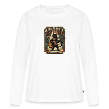 Chat noir rétro jouant de la guitare Design Amateur de musique - T-shirt manches longues Premium bio Femme - blanc - Devant - Julia (174cm)