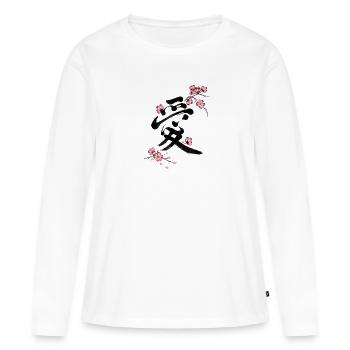 Japanisches Kanji Liebe mit Kirschblüten Sakura - Frauen Premium Bio Langarmshirt - Weiß - Vorne - Julia (174cm)