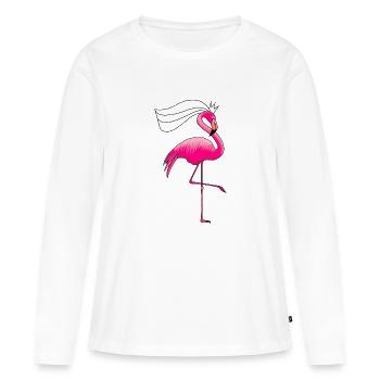 Mariée flamant rose - T-shirt manches longues Premium bio Femme - blanc - Devant - Julia (174cm)