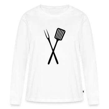 Grillbesteck - Frauen Premium Bio Langarmshirt - Weiß - Vorne - Julia (174cm)