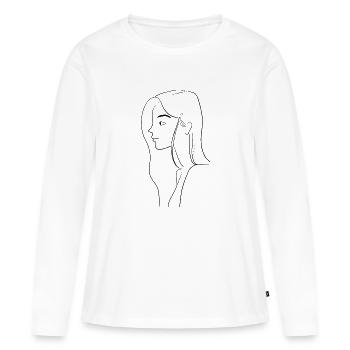 Femme de profil - T-shirt manches longues Premium bio Femme - blanc - Devant - Julia (174cm)