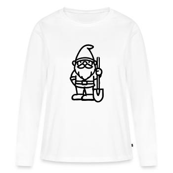 Nain de jardin nain avec pelle - T-shirt manches longues Premium bio Femme - blanc - Devant - Julia (174cm)