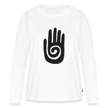 Chaman - Main de Guérison & Symbole de Protection - Noir - T-shirt manches longues Premium bio Femme - blanc - Devant - Julia (174cm)
