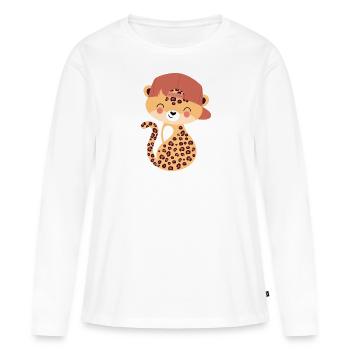 Léopard avec capy - T-shirt manches longues Premium bio Femme - blanc - Devant - Julia (174cm)