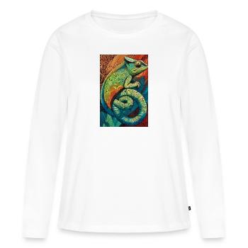 Lizard Lover Op Art Caméléon - T-shirt manches longues Premium bio Femme - blanc - Devant - Julia (174cm)