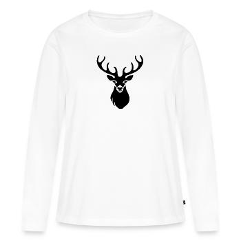 Tête de cerf noire - T-shirt manches longues Premium bio Femme - blanc - Devant - Julia (174cm)
