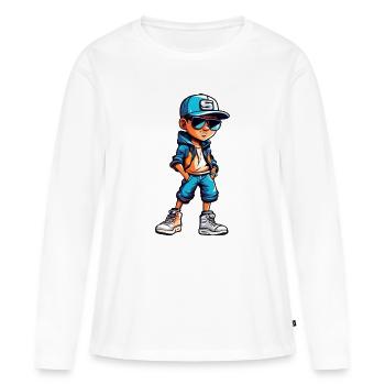 Cooler junger Cartoon-Junge - Frauen Premium Bio Langarmshirt - Weiß - Vorne - Julia (174cm)