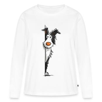 Peeking Collie Cartoon-Hundedesign - Frauen Premium Bio Langarmshirt - Weiß - Vorne - Julia (174cm)
