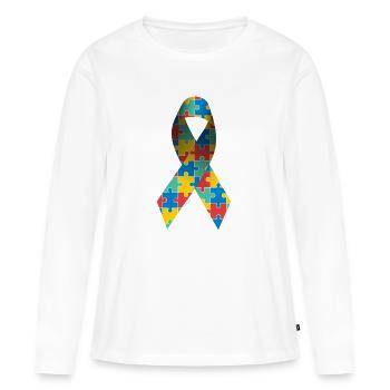 Ruban de sensibilisation à l’autisme et au syndrome d’Asperger - T-shirt manches longues Premium bio Femme - blanc - Devant - Julia (174cm)