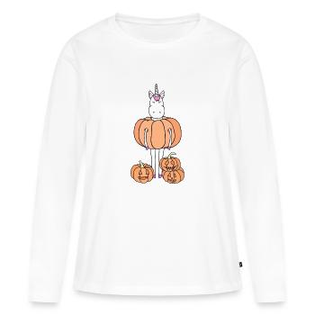 Einhorn und Kürbisse - Frauen Premium Bio Langarmshirt - Weiß - Vorne - Julia (174cm)