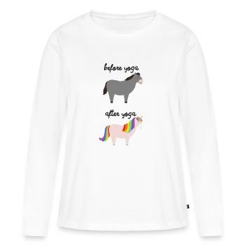 Before After Yoga Licorne - T-shirt manches longues Premium bio Femme - blanc - Devant - Julia (174cm)