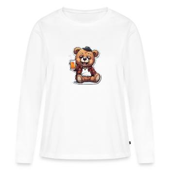 Ours en peluche décontracté avec de la bière - T-shirt manches longues Premium bio Femme - blanc - Devant - Julia (174cm)