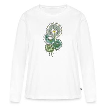 Jugendstil, Retro, Blumen - Frauen Premium Bio Langarmshirt - Weiß - Vorne - Julia (174cm)