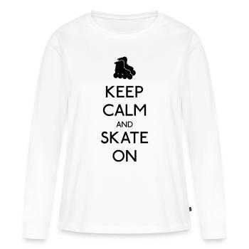 Keep Calm skate on - T-shirt manches longues Premium bio Femme - blanc - Devant - Julia (174cm)