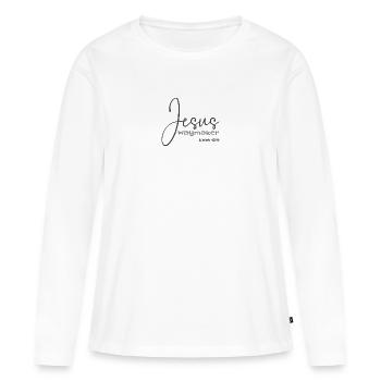 Christian Design Jesus, Waymaker Isaïe 43 verset - T-shirt manches longues Premium bio Femme - blanc - Devant - Julia (174cm)
