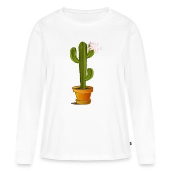 Cactus enchanteur dans un pot de fleurs avec fleur - T-shirt manches longues Premium bio Femme - blanc - Devant - Julia (174cm)