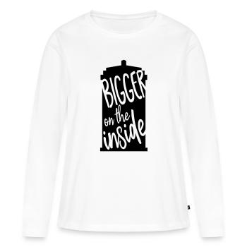 Plus grand à l’intérieur - T-shirt manches longues Premium bio Femme - blanc - Devant - Julia (174cm)