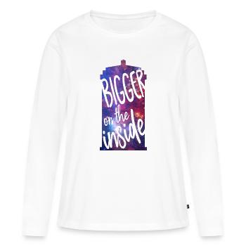 Plus grand à l’intérieur - T-shirt manches longues Premium bio Femme - blanc - Devant - Julia (174cm)