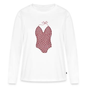 Maillot de bain rose polka à col en V - T-shirt manches longues Premium bio Femme - blanc - Devant - Julia (174cm)