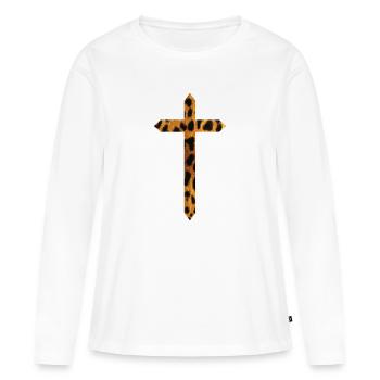 Kreuz im Leoparden Design - Frauen Premium Bio Langarmshirt - Weiß - Vorne - Julia (174cm)