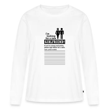 Cherche une amie (hétéro) - T-shirt manches longues Premium bio Femme - blanc - Devant - Julia (174cm)