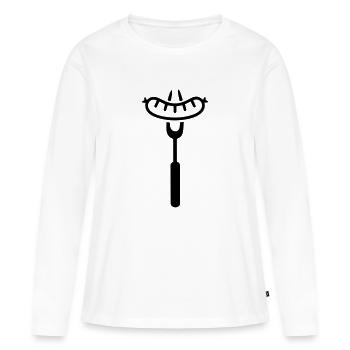 Saucisse grillée - T-shirt manches longues Premium bio Femme - blanc - Devant - Julia (174cm)