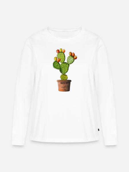 Sizilien Kaktusfeige in Töpfen - Frauen Premium Bio Langarmshirt - Weiß