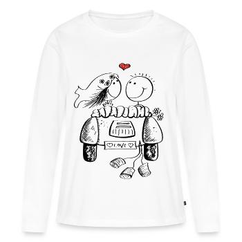 Couple de mariage lune de miel avec coeur et voiture - T-shirt manches longues Premium bio Femme - blanc - Devant - Julia (174cm)