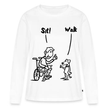 Asseyez-vous et marchez. Humour en fauteuil roulant et chien # - T-shirt manches longues Premium bio Femme - blanc - Devant - Julia (174cm)
