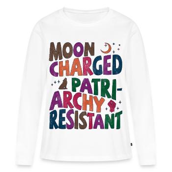Moon charged, patriarchy resistant bunt - Frauen Premium Bio Langarmshirt - Weiß - Vorne - Julia (174cm)