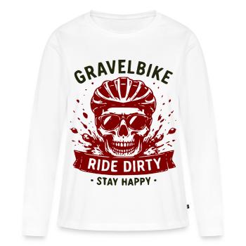 Gravel Bike Skull Ride Dirty Stay Happy - T-shirt manches longues Premium bio Femme - blanc - Devant - Julia (174cm)