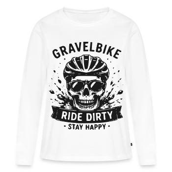 Gravel Bike Skull Ride Dirty Stay Happy - T-shirt manches longues Premium bio Femme - blanc - Devant - Julia (174cm)