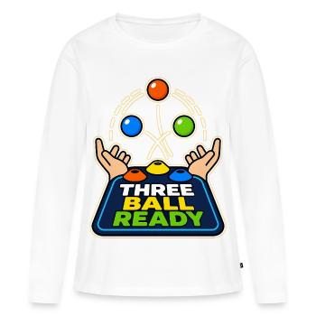 TROIS BALLES PRÊTES - T-shirt manches longues Premium bio Femme - blanc - Devant - Julia (174cm)