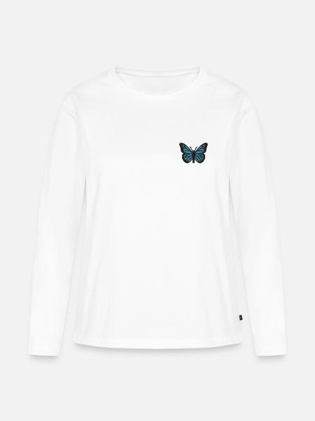 Schmetterling bestickt - Frauen Premium Bio Langarmshirt - Weiß