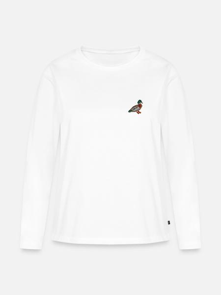 Pixel-Ente bestickt - Frauen Premium Bio Langarmshirt - Weiß