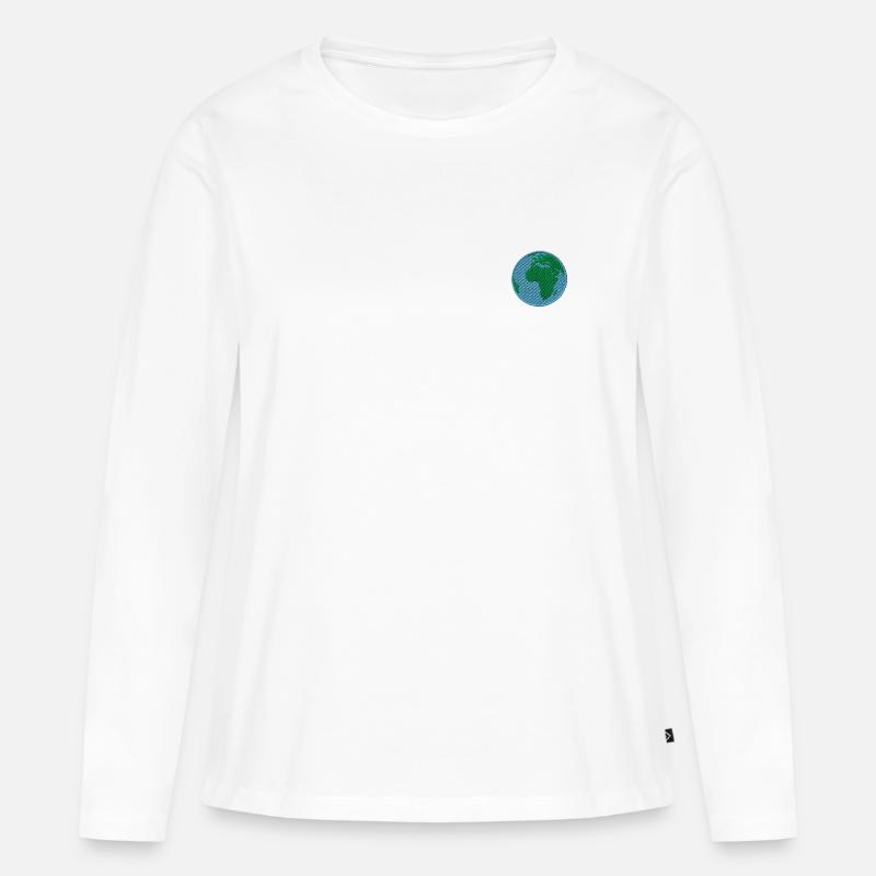 Die Erde bestickt - Frauen Premium Bio Langarmshirt - Weiß