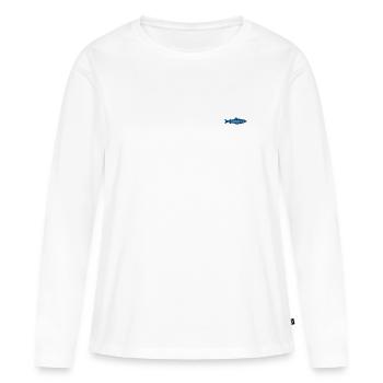Truite brodée - T-shirt manches longues Premium bio Femme - blanc - Devant - Julia (174cm)