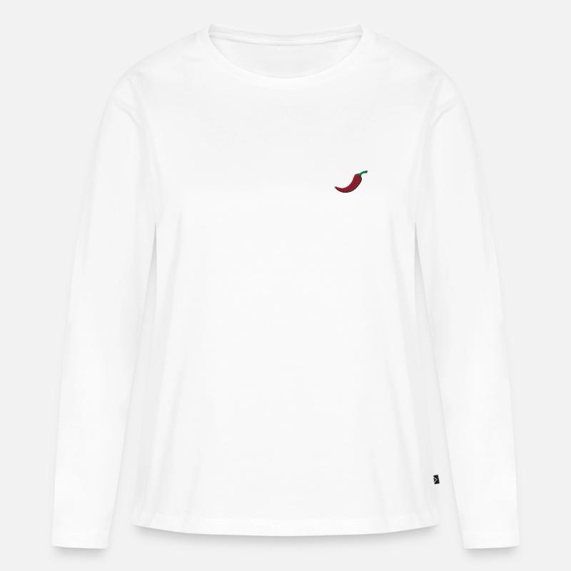 Chili bestickt - Frauen Premium Bio Langarmshirt - Weiß