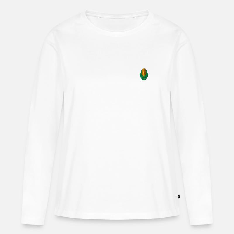 Mais bestickt - Frauen Premium Bio Langarmshirt - Weiß