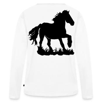 Friese im Galopp - Frauen Premium Bio Langarmshirt - Weiß - Hinten - Julia (174cm)