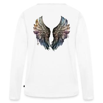 Regenbogen Aquarell Flügel - Frauen Premium Bio Langarmshirt - Weiß - Hinten - Julia (174cm)