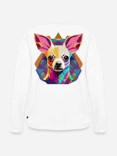 Farbenfrohe Chihuahua Illustration - Frauen Premium Bio Langarmshirt - Weiß