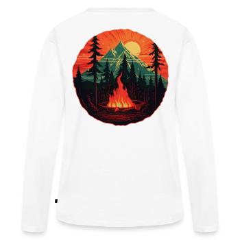 Outdoor Romantik - Lagerfeuer im Bergpanorama - Frauen Premium Bio Langarmshirt - Weiß - Hinten - Julia (174cm)