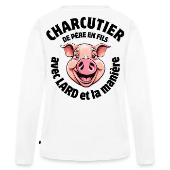boucher, boucherie, je suis bouche - T-shirt manches longues Premium bio Femme - blanc - Dos - Julia (174cm)