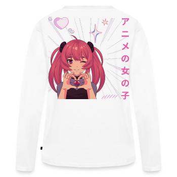anime féminin faisant coeur sur la Saint-Valentin - T-shirt manches longues Premium bio Femme - blanc - Dos - Julia (174cm)
