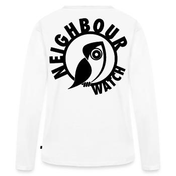 Surveillance des voisins – Urban Owl Surveillance Club - T-shirt manches longues Premium bio Femme - blanc - Dos - Julia (174cm)