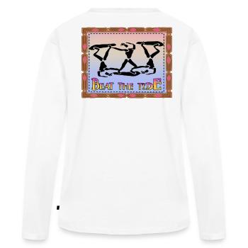 SHARKYS OLDHOUSE Vaincez la bataille des vagues de marée - T-shirt manches longues Premium bio Femme - blanc - Dos - Julia (174cm)