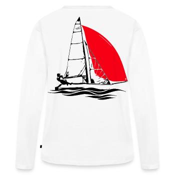 Régate de Voilier Dériveur Jeunesse 29er Voilière - T-shirt manches longues Premium bio Femme - blanc - Dos - Julia (174cm)