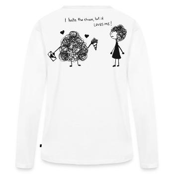 Je déteste le chaos mais il m’aime - T-shirt manches longues Premium bio Femme - blanc - Dos - Julia (174cm)